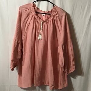 Cotton Traders Red and White Pin Stripes Peasant Boho Nautical Top Blouse 24